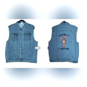 NWT Friends You’re My Lobster Cotton Denim Vest with Front Button Pockets, XL